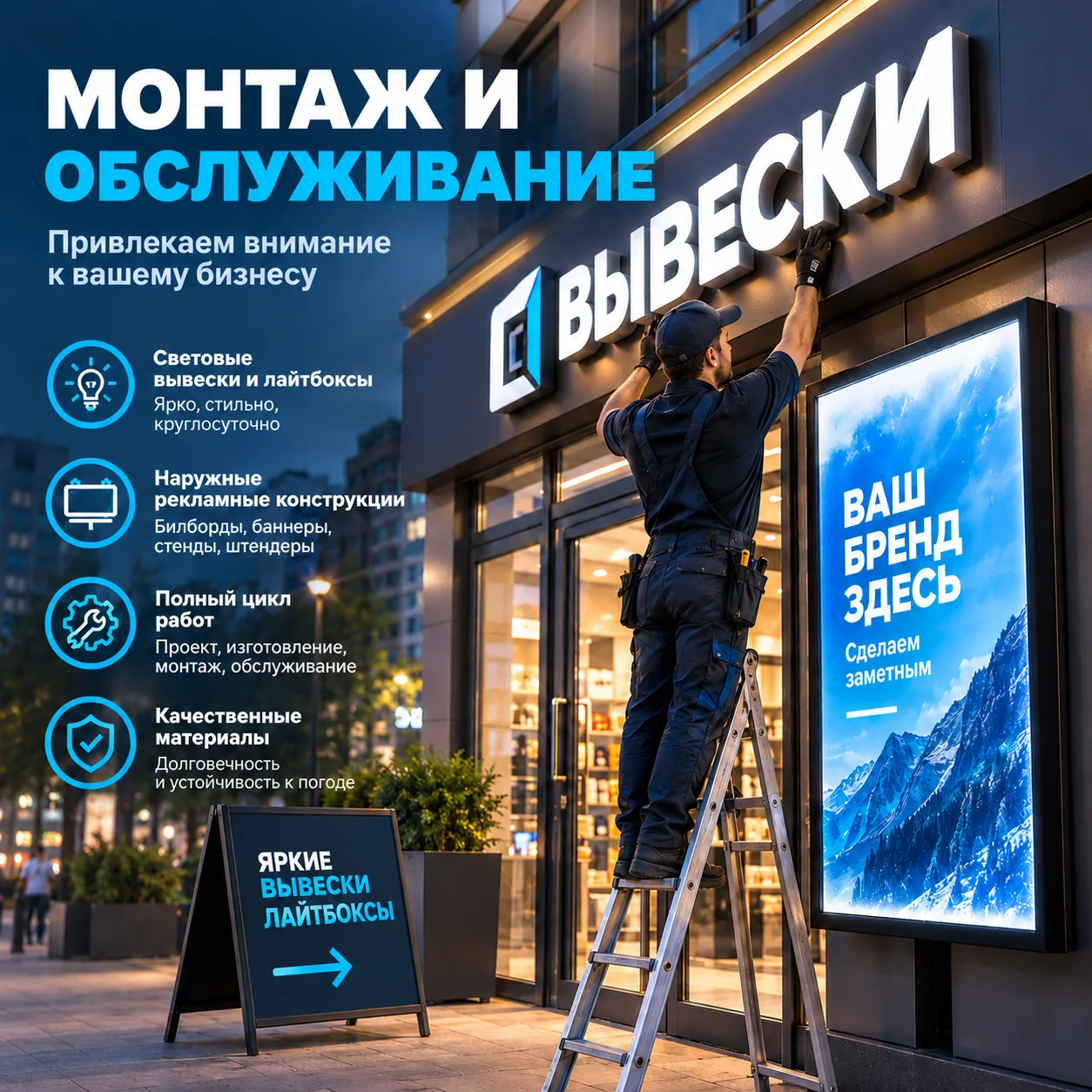 Монтаж и обслуживание световых вывесок
