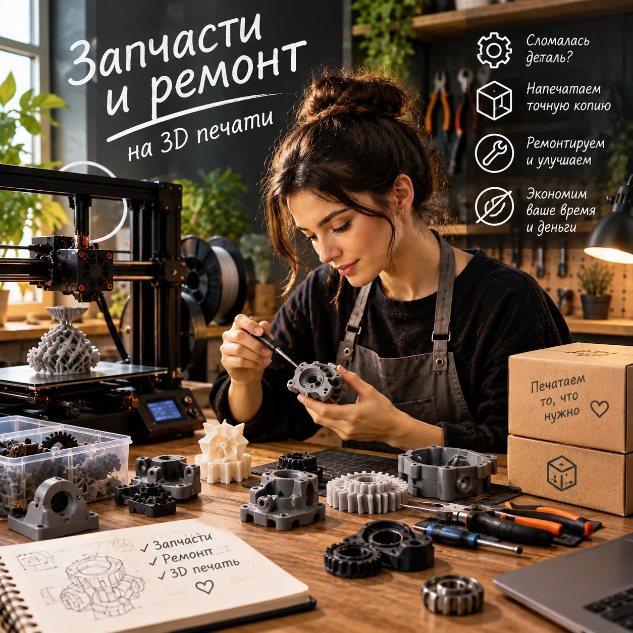 Изготовление запчастей и ремонт деталей на 3D-печати