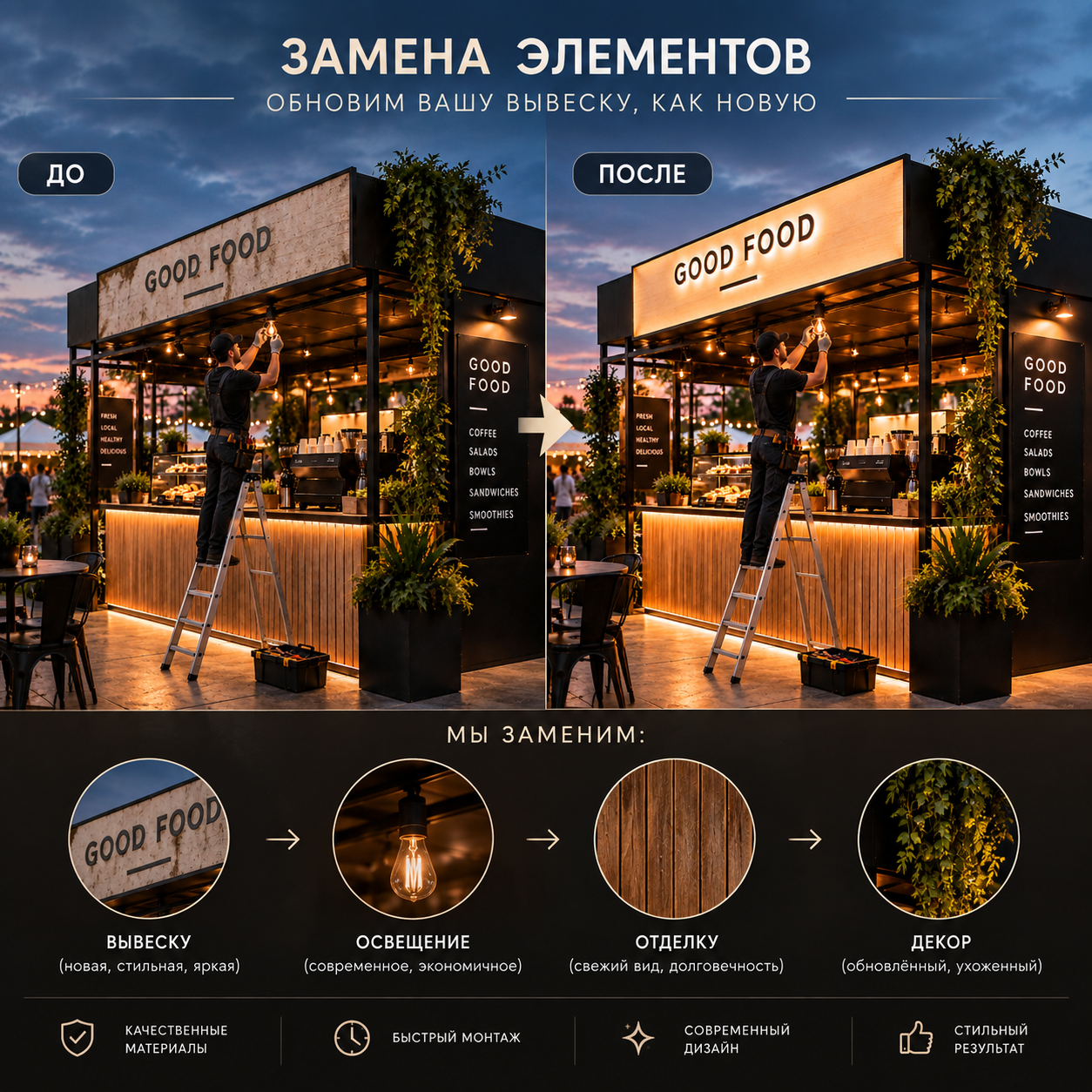 Замена элементов наружной рекламы